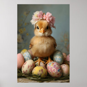 Vintage Easter Chick Print, Pastel Nursery Poster