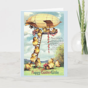 Vintage Easter Chicks Board a Blimp, Holiday Card