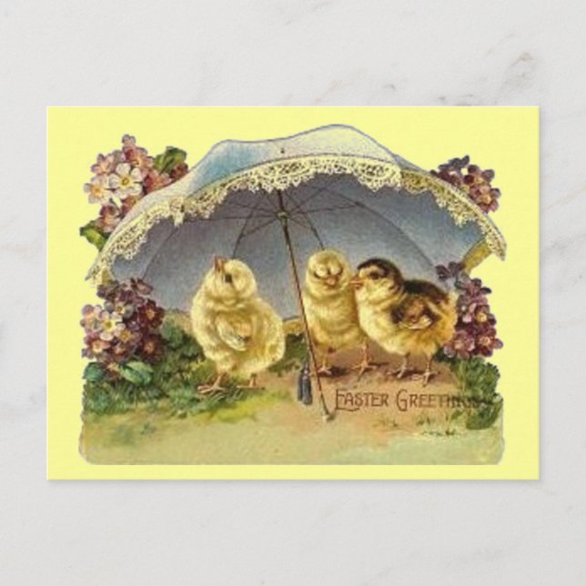 Vintage Easter Chicks & Parasol Holiday Postcard (Front)