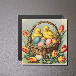 Vintage Easter Chicks&tulips -magnetic card