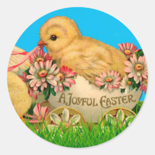 Vintage Easter Chicks with Blue Sky and Easter Egg Classic Round Sticker