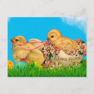 Vintage Easter Chicks with Blue Sky and Easter Egg Postcard