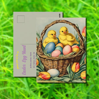 Vintage Easter Chicks with tulips Postcard