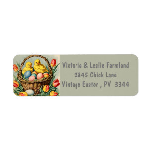   Vintage  Easter  Chicks with tulips  Return Address Label