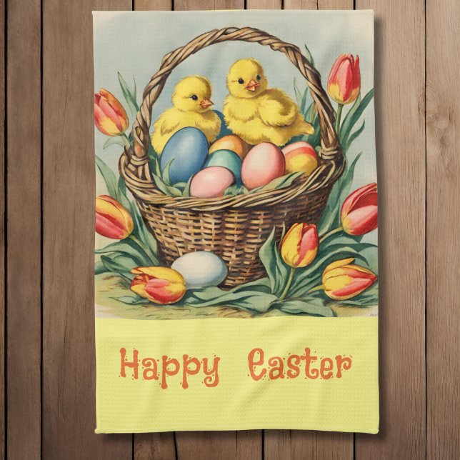   Vintage  Easter  Chicks with tulips  Tea Towel (Creator Uploaded)