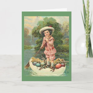 Vintage Easter Child in Egg Boat, ZSSG Holiday Card