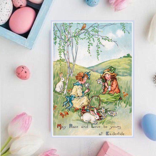 Vintage Easter Children and Easter Bunnies Holiday Card (Creator Uploaded)