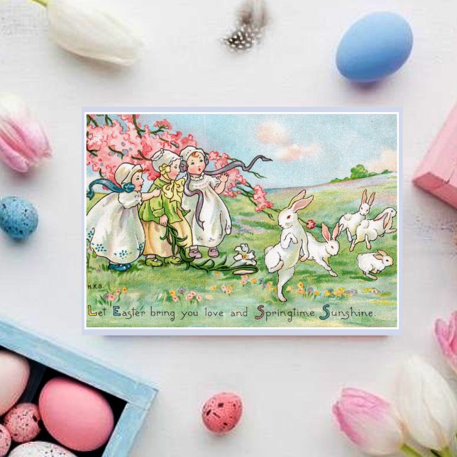 Vintage Easter Children and Easter Bunnies Holiday Card (Creator Uploaded)