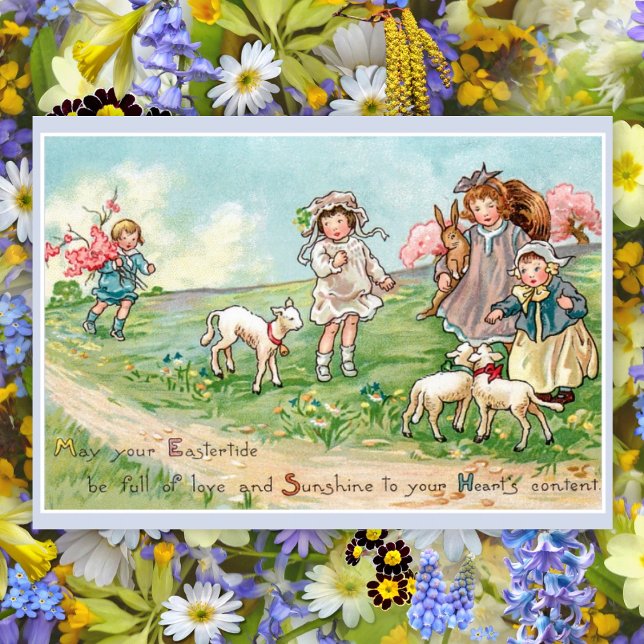 Vintage Easter Children and Lambs Easter Holiday Card (Creator Uploaded)