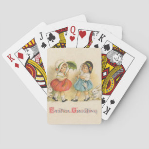 Vintage Easter Children Rabbits Bonnets Antique Playing Cards