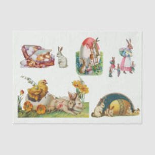 Vintage Easter Collage with Bunnies and Chicken  Tissue Paper
