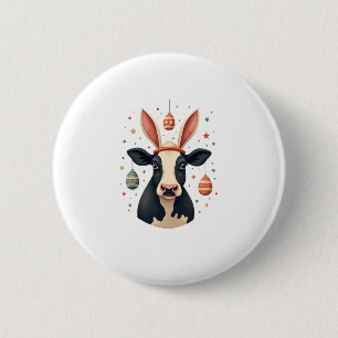 Vintage Easter Cow Bunny Ears Cute Farm Animal Egg 6 Cm Round Badge