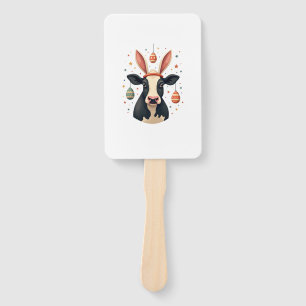 Vintage Easter Cow Bunny Ears Cute Farm Animal Egg Hand Fan