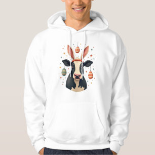 Vintage Easter Cow Bunny Ears Cute Farm Animal Egg Hoodie