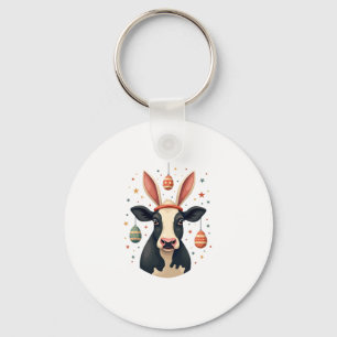 Vintage Easter Cow Bunny Ears Cute Farm Animal Egg Key Ring