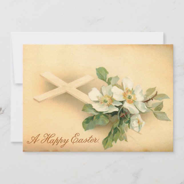 Vintage Easter Cross and Dog Roses Holiday Card (Front)