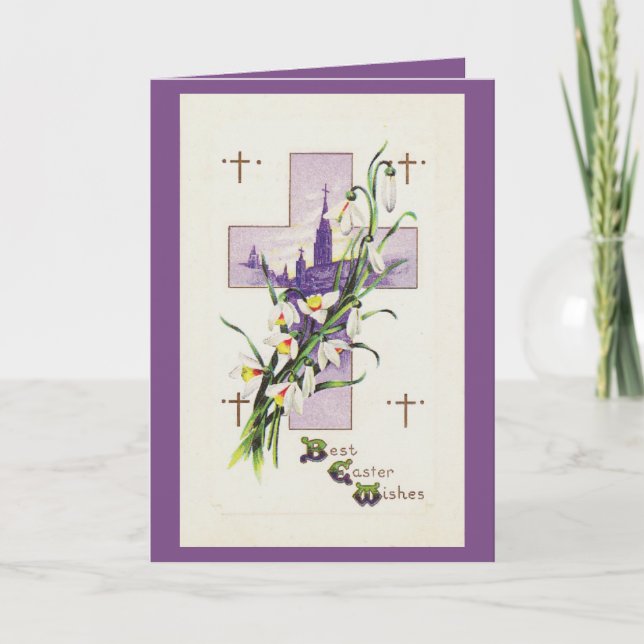 Vintage Easter Cross Holiday Card (Front)