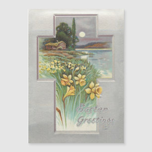 Vintage Easter Cross Rustic Landscape w/Daffodils