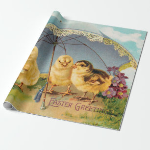 Vintage Easter Cute Chicks under a Parasol Wrapping Paper