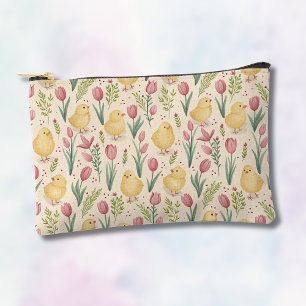 Vintage Easter Cute Yellow Chicks Red Tulips Accessory Pouch