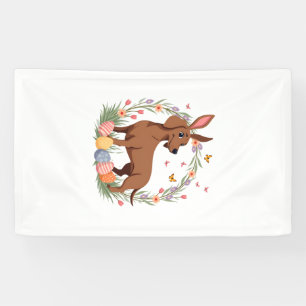 Vintage Easter Dachshund Bunny Dog with Floral Egg Banner