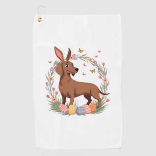 Vintage Easter Dachshund Bunny Dog with Floral Egg Golf Towel