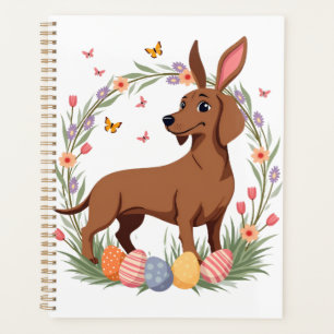 Vintage Easter Dachshund Bunny Dog with Floral Egg Planner