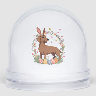 Vintage Easter Dachshund Bunny Dog with Floral Egg Snowglobe
