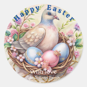 Vintage Easter Dove Flowers Eggs.   Classic Round Sticker