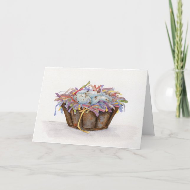 Vintage Easter Egg Basket Folded Greeting Card (Front)