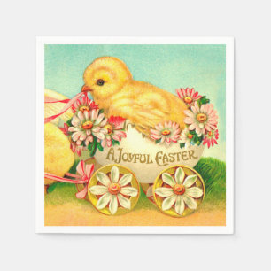 Vintage Easter Egg Chick Carriage Floral Flowers Napkin