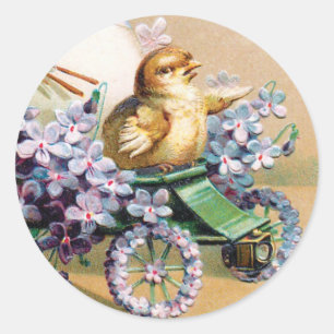 Vintage Easter Egg Chick Floral Flowers Classic Round Sticker