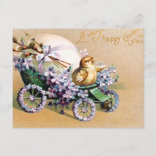Vintage Easter Egg Chick Floral Flowers Postcard