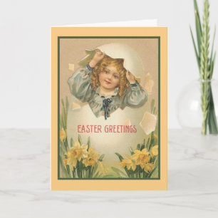 Vintage Easter Egg Girl Greeting Card