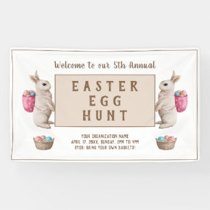 Vintage Easter Egg Hunt Watercolor Bunny Basket Banner