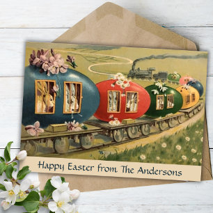 Vintage Easter Egg Train Custom Easter Holiday Card