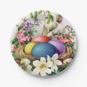 Vintage Easter eggs basket party plate