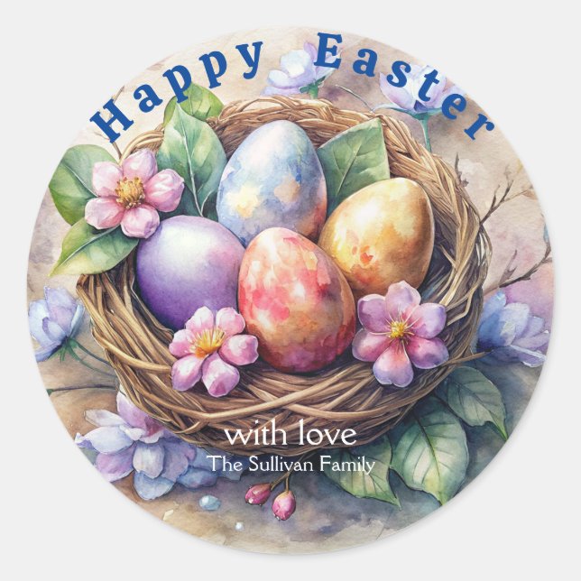 Vintage Easter Eggs Flowers.  Classic Round Sticker (Front)