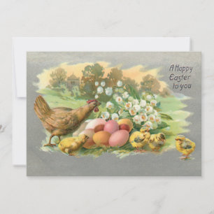 Vintage Easter Eggs, Hen & Chicks Holiday Card