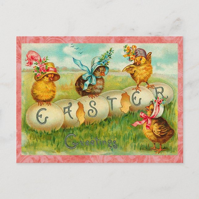 Vintage Easter Eggs Holiday Postcard (Front)
