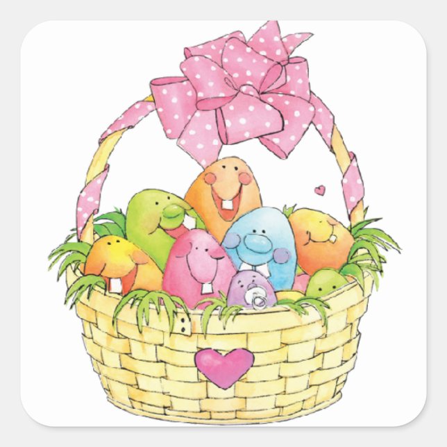 Vintage Easter eggs in basket Square Sticker (Front)