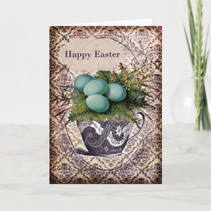 Vintage Easter Eggs in Teacup Holiday Card