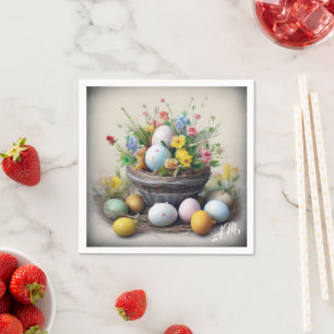 Vintage Easter Eggs, Nest and White Daffodils Napkin