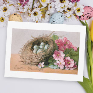 Vintage Easter Eggs, Nest & Pink Polyanthus Holiday Card