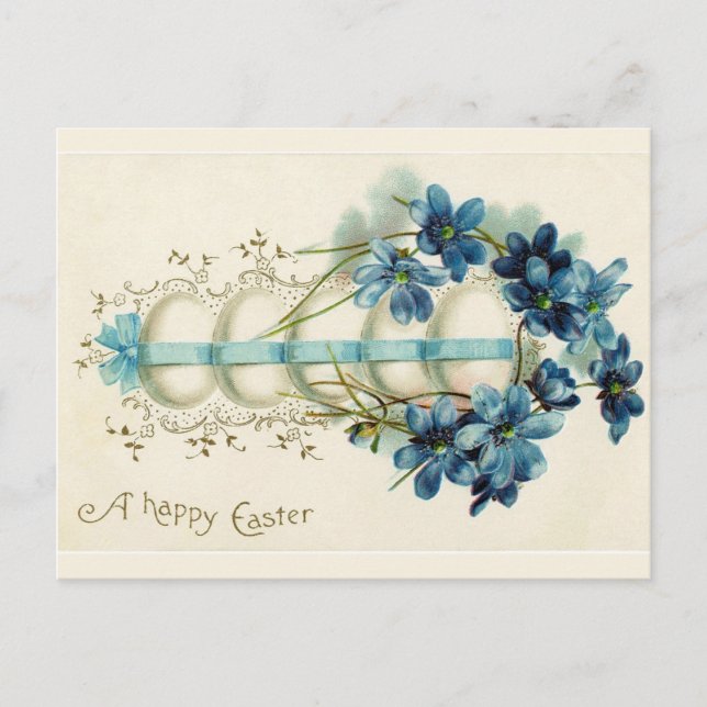 Vintage Easter Eggs Tied With Blue Ribbon Postcard (Front)
