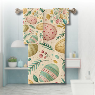 Vintage Easter Eggs with Floral Buds Bath Towel Set