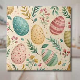 Vintage Easter Eggs with Floral Buds Ceramic Tile