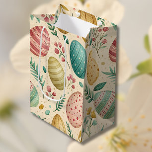 Vintage Easter Eggs with Floral Buds Medium Gift Bag