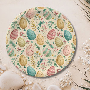 Vintage Easter Eggs with Floral Buds Paper Plate