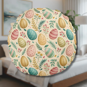 Vintage Easter Eggs with Floral Buds Round Cushion